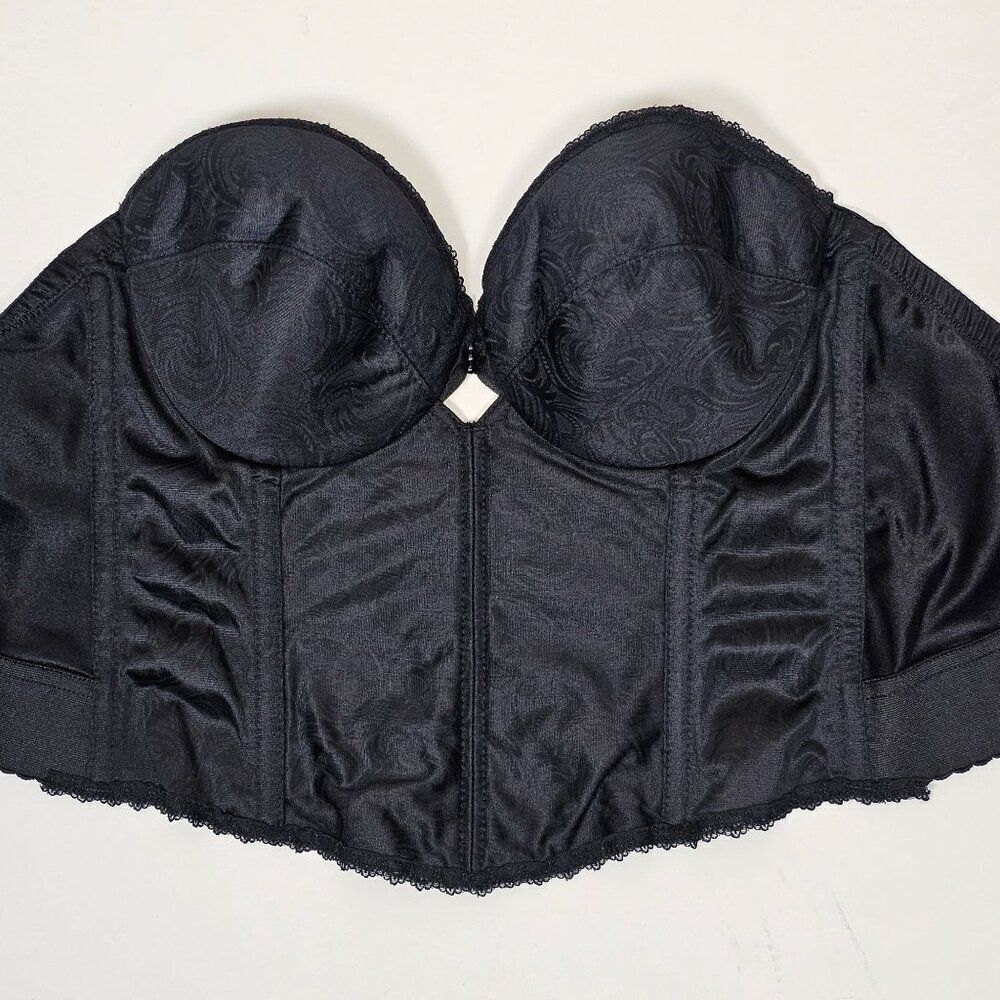 Vtg Sophistique By Smoothie Black Bustier Long Line Bra Boning Floral Lace 36B - Picture 8 of 15